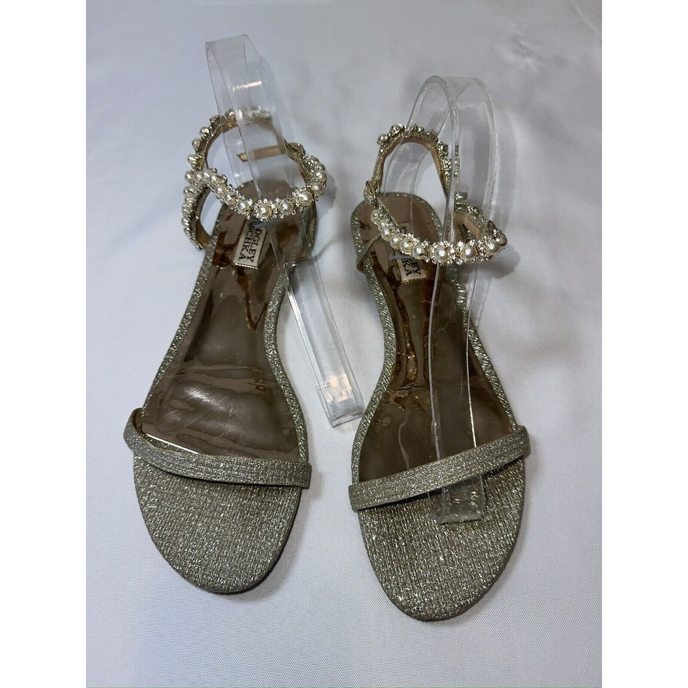 Badgley Mischka Silver Sandals with Pearl Accents